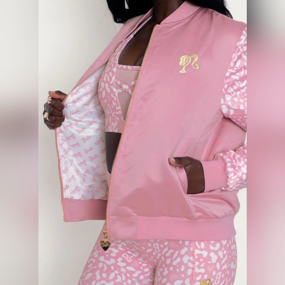 Blackmilk | Barbie Shiny Bomber Jacket | Pink, Gold